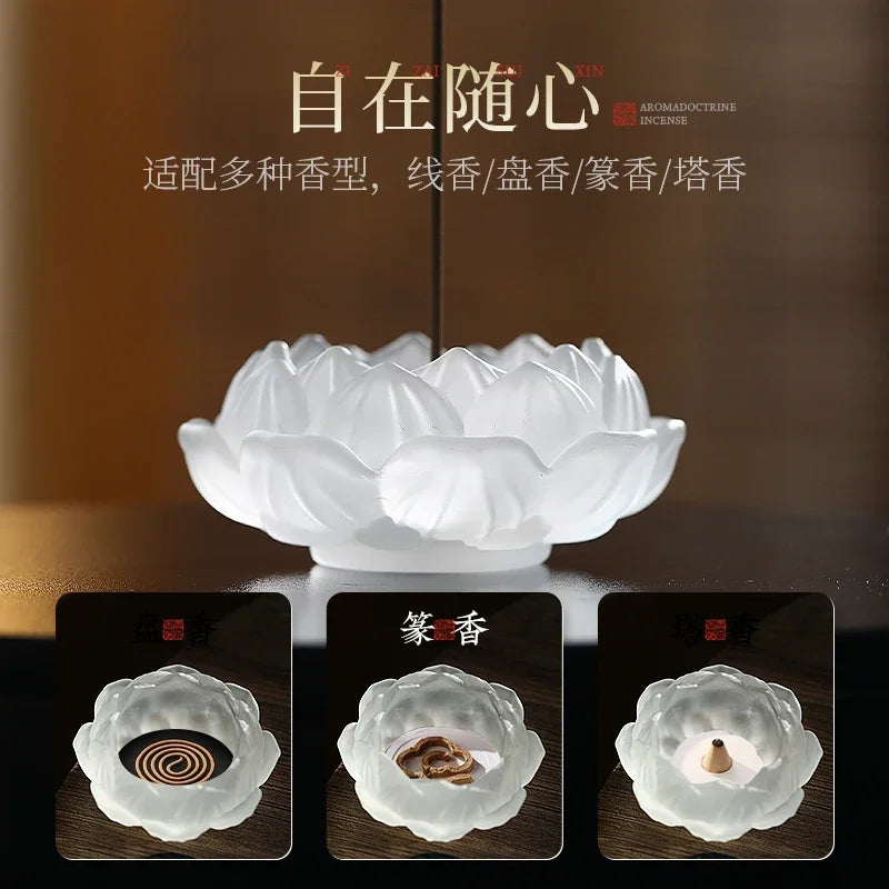 Household Glass Incense Burner for Indoor Lotus Thread Incense Pedestal Decoration Aromatherapy Stove Incense Tray Oasis Select