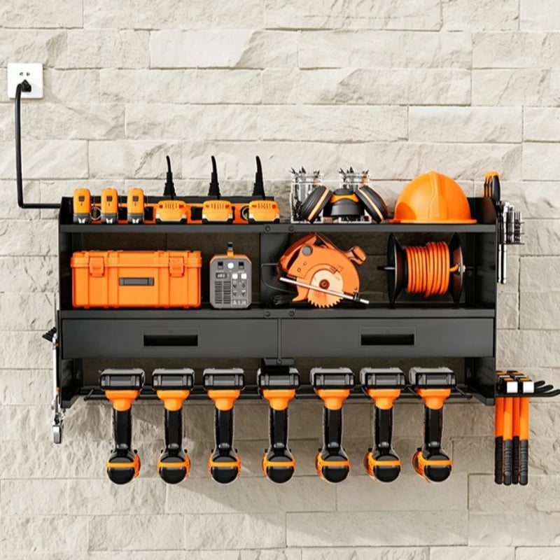 Heavy Duty Power Tool Storage Rack Hole Board Display Storage Rack Garage Wall Mounted Tool Rack with Drawer Oasis Select