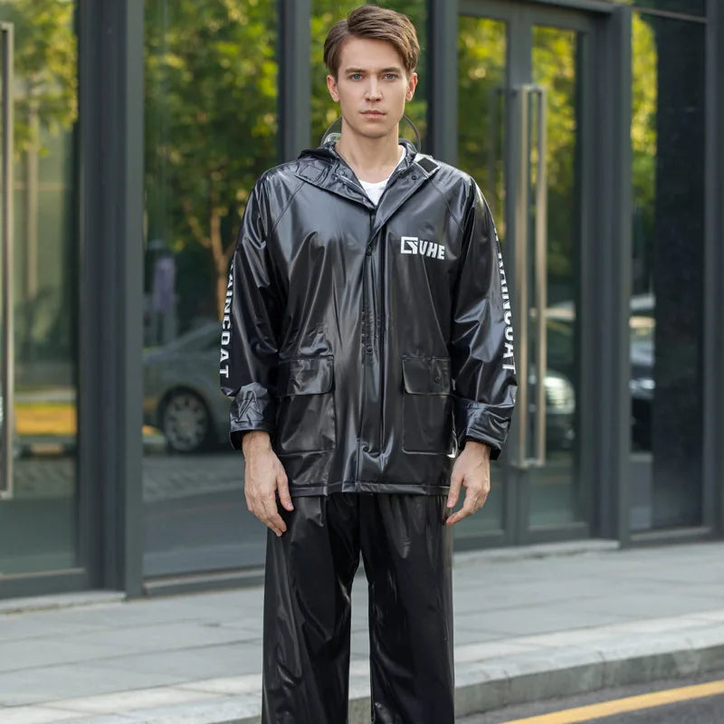 New Raincoat Suit Adult Impermeable Motorcycle Riding Waterproof Ultrathin Outdoor Hiking Fishing Rainproof Protect Gear Poncho Oasis Select Black XXXL