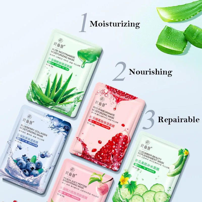 12-Pack Fruit Sheet Masks – Blueberry, Aloe, Cucumber & Peach Facial Sheet Mask Oasis Select