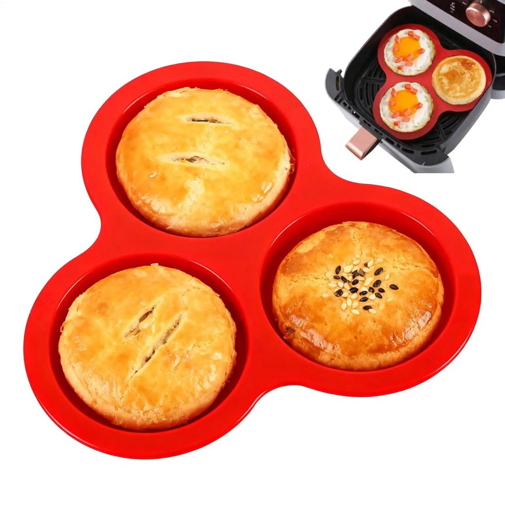 3-Cavity Round Egg Tray Silicone Molds for Air Fryer Air Fryer Muffin Pan Reusable Silicone Egg Mold Air Fryer Egg Pan Cooking Oasis Select
