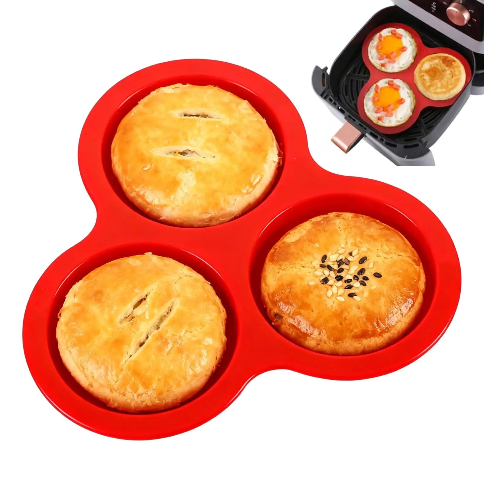3-Cavity Round Egg Tray Silicone Molds for Air Fryer Air Fryer Muffin Pan Reusable Silicone Egg Mold Air Fryer Egg Pan Cooking Oasis Select