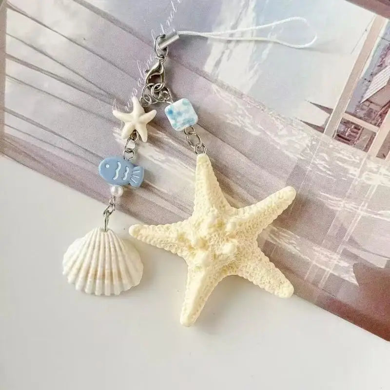 Seashell Keychain with Starfish Long Tail Charms Summer Travel Backpack Pendant for Girls and Women Oasis Select