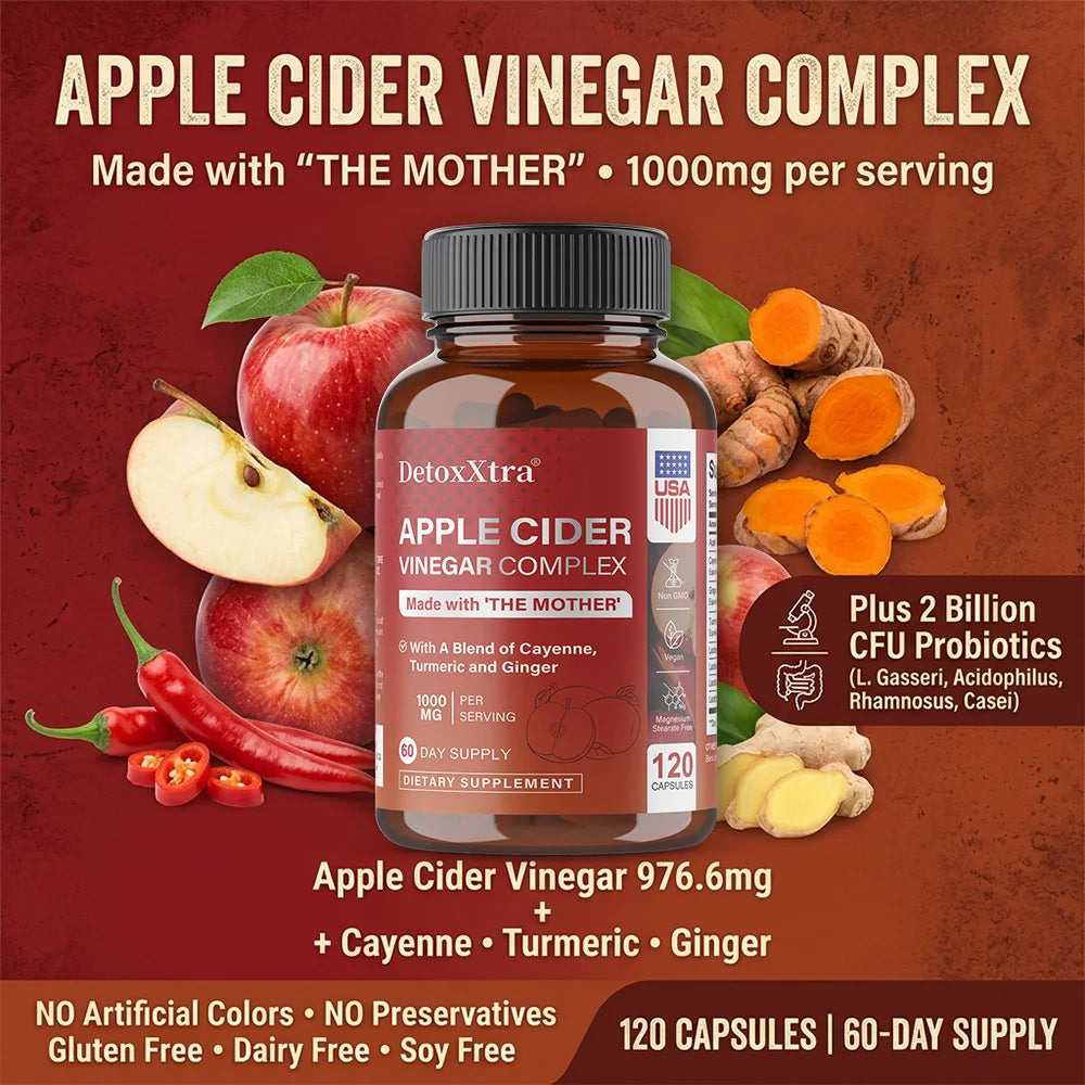 DETOXXTRA Apple Cider Vinegar Capsules 1000mg – 120 Ct ACV Dietary Supplement Oasis Select