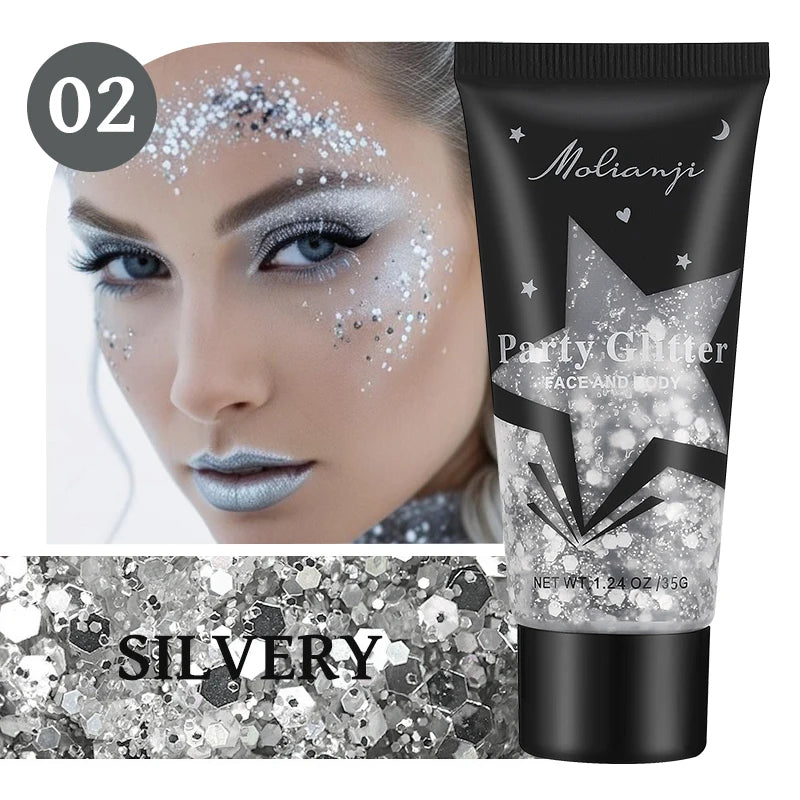Multicolor Body Glitter – Waterproof & Sweat-Resistant Makeup Body & Face Glitter Oasis Select 02 SILVERY