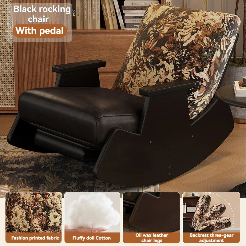 Solid wood retro rocking chair, balcony lounge chair, lazy sofa chair, living room adult leisure chair, single rocking chair Oasis Select B with pedals