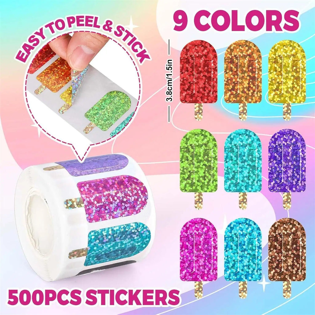 500Pcs Popsicles Pattern Summer Vibes Drinkware Decor Self-Adhesive Stickers Party Vibes Decor For Gift Card Box Decor Stickers
