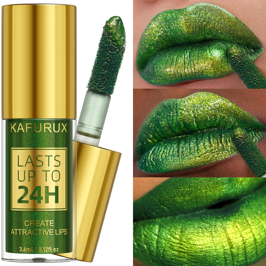KAFURUX Green Glitter Lip Gloss – Metallic Liquid Lipstick