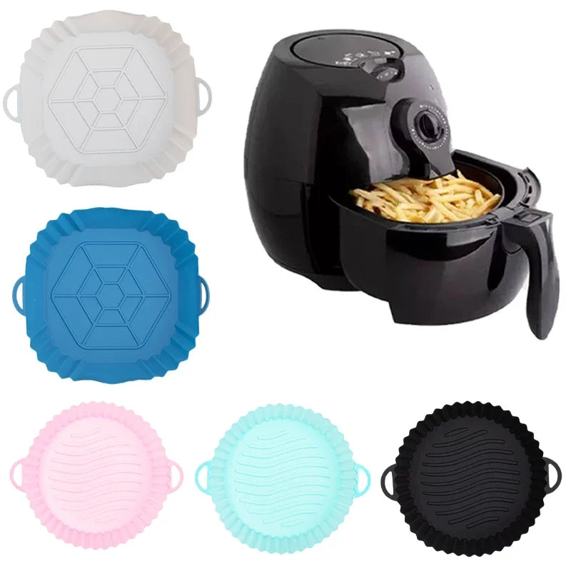 Silicone Air Fryer Baking Pan Square Reusable High Temperature Resistant Silicone Liner Insulation Mat Oven Baking Oasis Select black