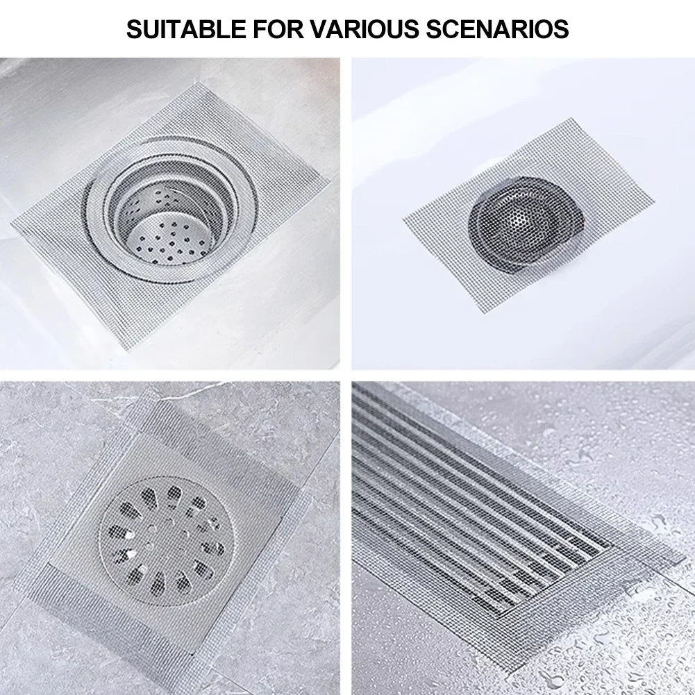 10/5m Cuttable Shower Drain Hair Catcher Self-Adhesive Floor Drain Stickers Disposable Mesh Bathroom Kitchen Sink Hair Filter Oasis Select