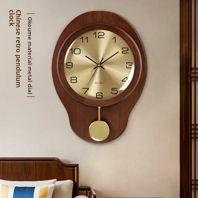 New Chinese Style Solid Wood Clock, Living Room, Home Decor, Chinese Style Silent Wall Decoration Scandinavian Style Oasis Select