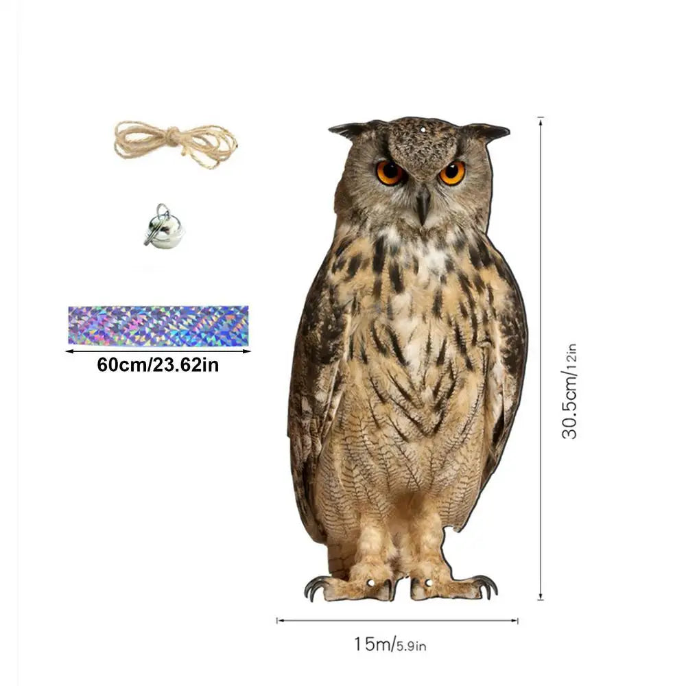 Expel Birds Pendant 2D Owl Scarecrow Pendant Garden Protector Decorative Scarer Pendant with Bell Fake Bird Scare Device Oasis Select A
