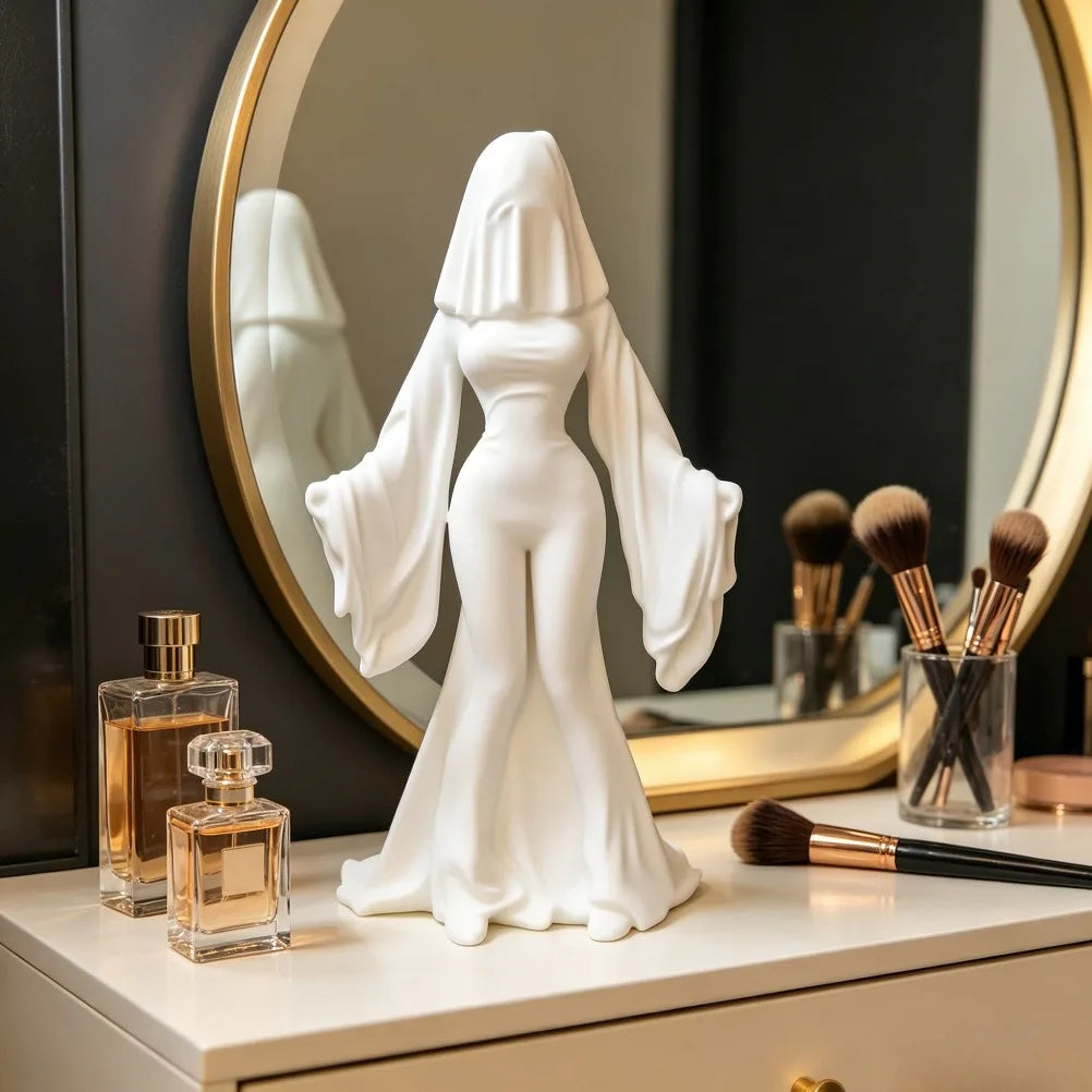 Specter Girl Sculpture 3D Printed Gothic Figurine Long Flowing Cloak Tabletop Decor Gothic Bedroom Halloween Holiday Gift Oasis Select