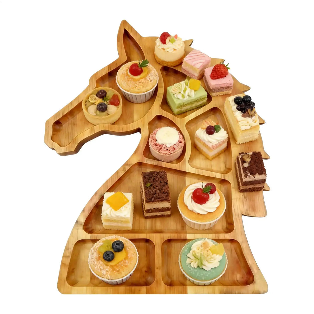 Wooden Serving Tray Horse Head Design Platters with Compartments Wood Decorative Tray for Candy Charcuterie Cookie Cupcake Fruit Oasis Select