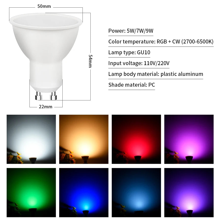 Tuya WiFi Smart GU10 LED Bulb RGBCW – Alexa & Google Home Smart LED Bulb Oasis Select