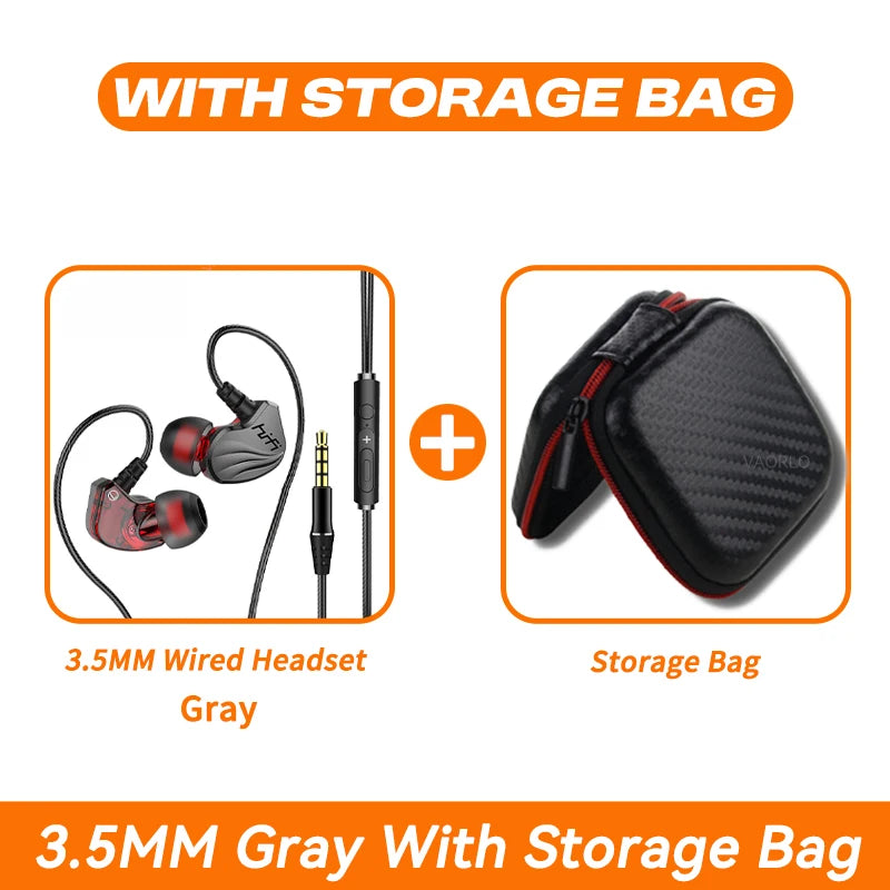 9D HIFI Heavy Bass Earphone 3.5MM AUX/Type-C Digital Chip 7.1 Surround Stereo Wired Headset With Mic Earbud For Samsung Android Oasis Select 3.5MM Gray With Bag