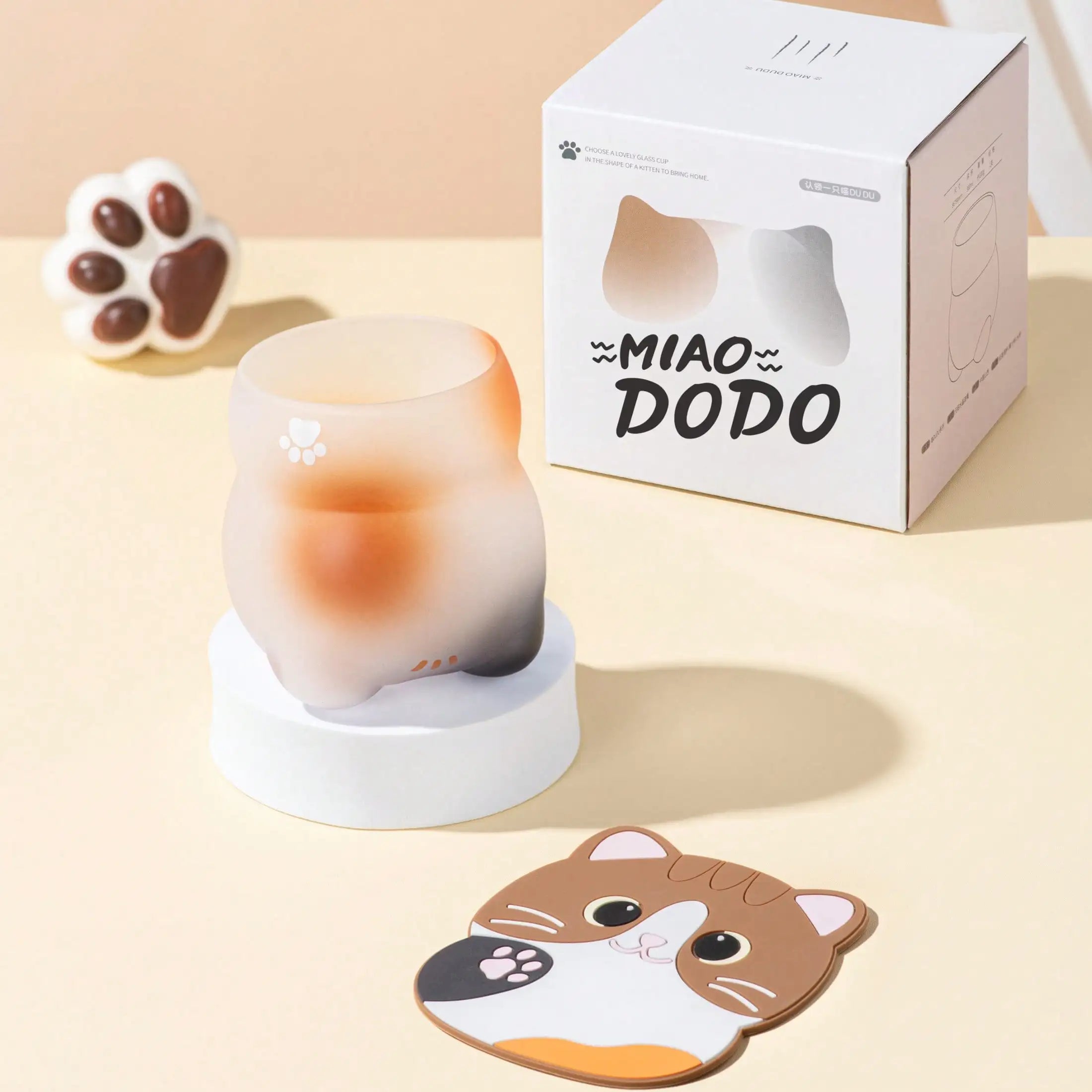 Cat Coffee Cup set Cute Glass Mug with Cat Coaster Gift Box Kitchen Dining Table Decoration Juice Coffee Beverage party Cup Gift Oasis Select cat Sanhua
