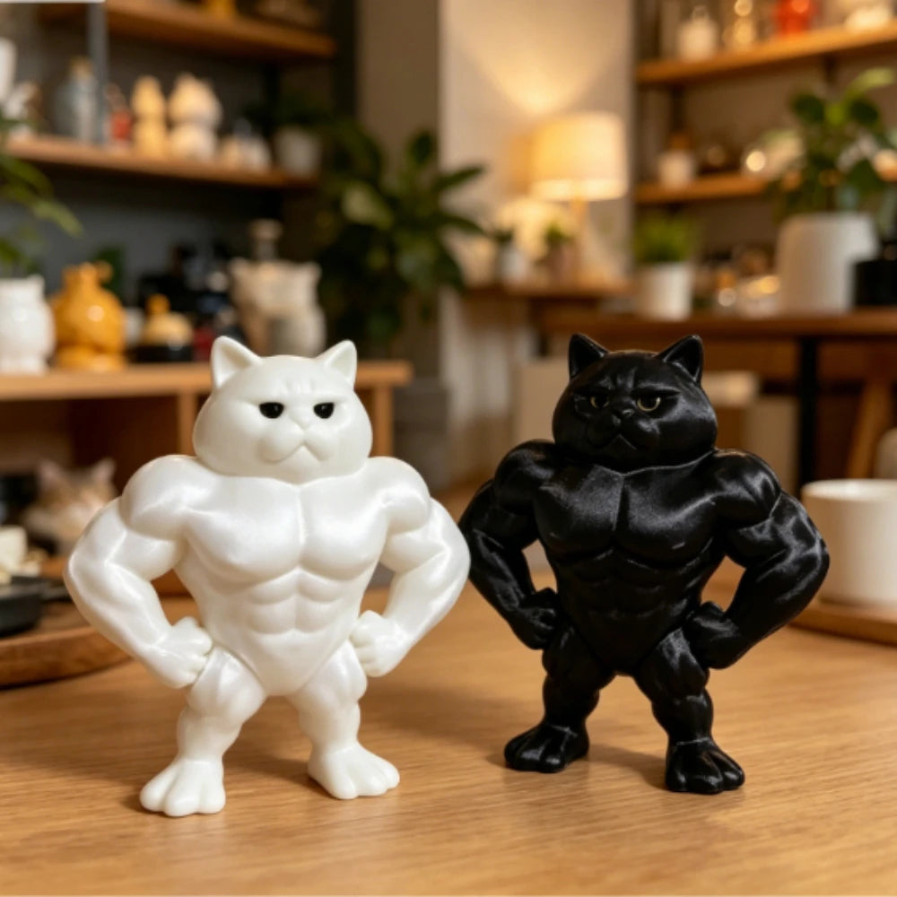 Cute Contrast Buff Cat Figurine Muscular Chubby Feline Mini Statue FunnyTabletop Ornament for Cat Fans Modern Desktop Decor Gift Oasis Select
