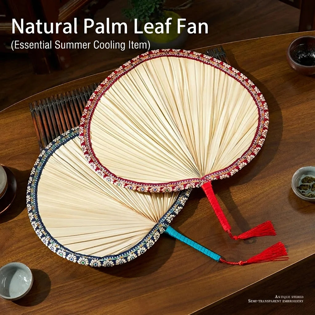 Handheld Cooling Fan Solid Traditional Hand Fan Palm Leaf Fan Soft For Fire Stirring Indoor Decorative Use Oasis Select