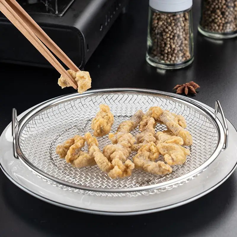 Frying Oil Drain Rack Stainless Steel Mesh Filtering Basket with Tray Oil Drip Filter Air Fryer Accessories Kitchen Draining Oasis Select
