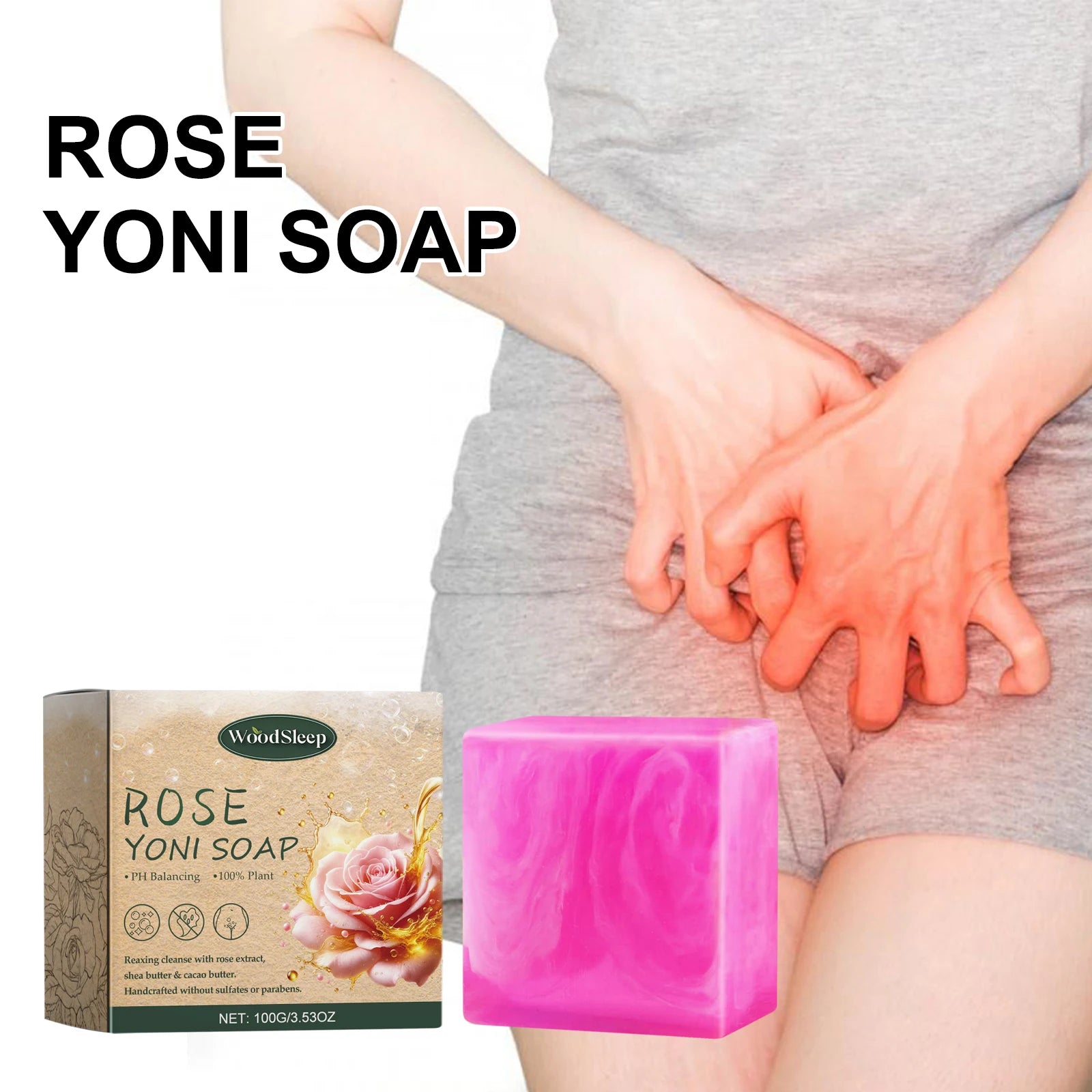 WoodSleep Rose-scented soap: for feminine intimate care, female skin care, bathing and cleansing, relieving odors and itching. Oasis Select