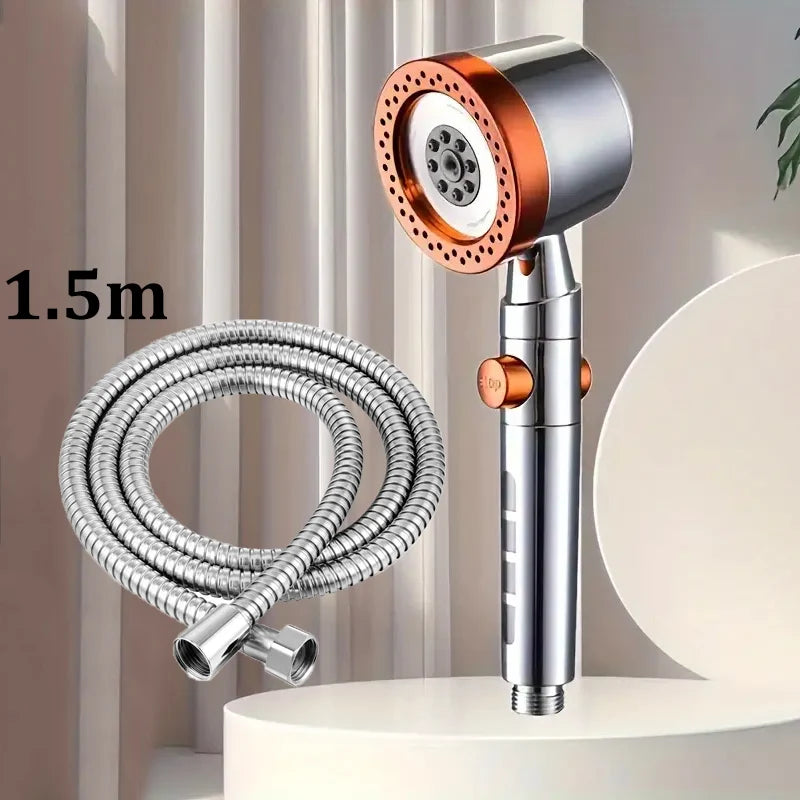 New High Pressure Water Saving Filter Shower Head 5 Modes Handheld Shower Head One Button Stop Bathroom Accessories Set Oasis Select Orange-1.5m