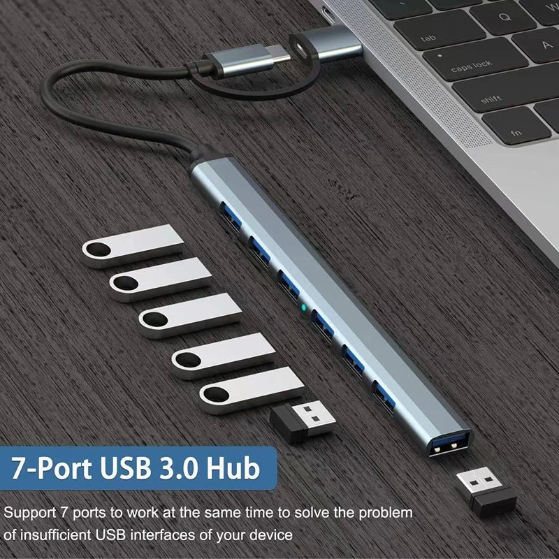 USB+Type C 7 Ports USB 3.0 HUB Expander High Speed OTG Adapter Docking Station For PC Macbook Laptop Hard Drive Mouse Keyboard Oasis Select