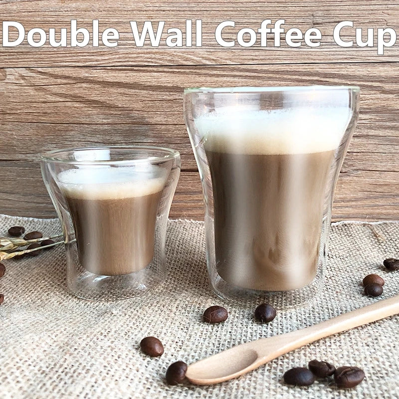 100/200/250ml Double Wall Glass Cup Durable Heat Resistant Beer Wine Cocktail Thermal Tea Milk Drink Mug for Home Coffee Cup Oasis Select