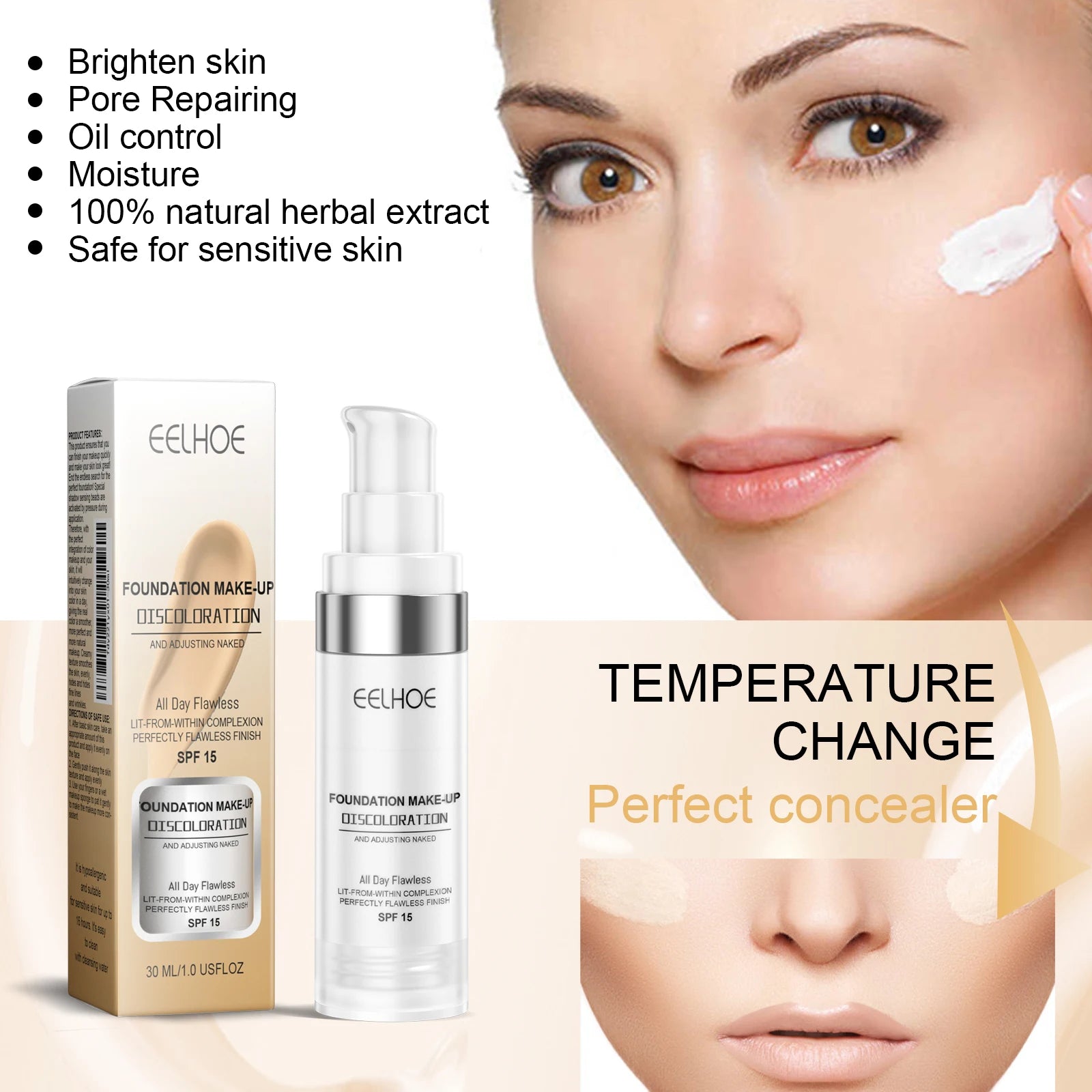 Eelhoe Color-Changing Concealer Foundation – Full Coverage