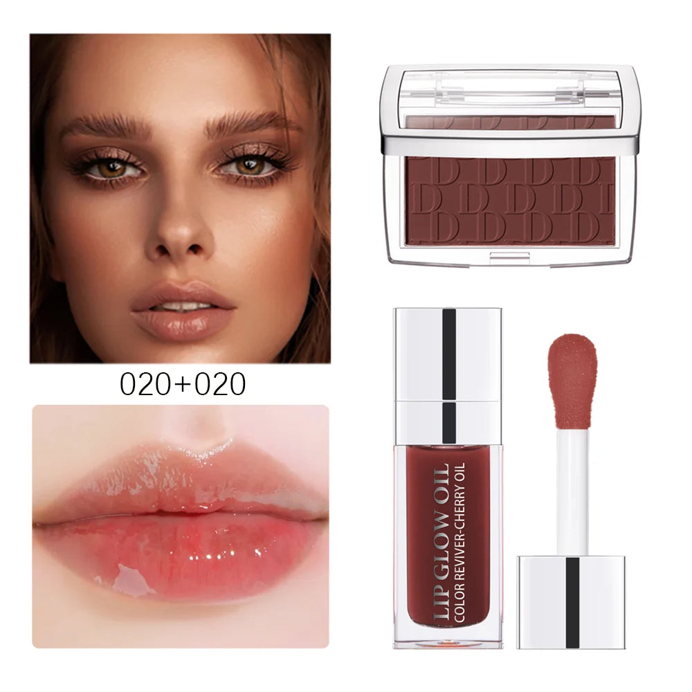 Lip Glow Oil & Matte Blush Set – Plumping Hydrating Duo Lip & Blush Set Oasis Select 020