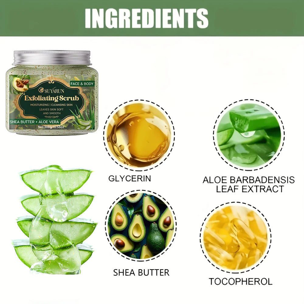 SUYARUN Shea Butter & Aloe Vera Exfoliating Face & Body Scrub Exfoliating Body Scrub Oasis Select