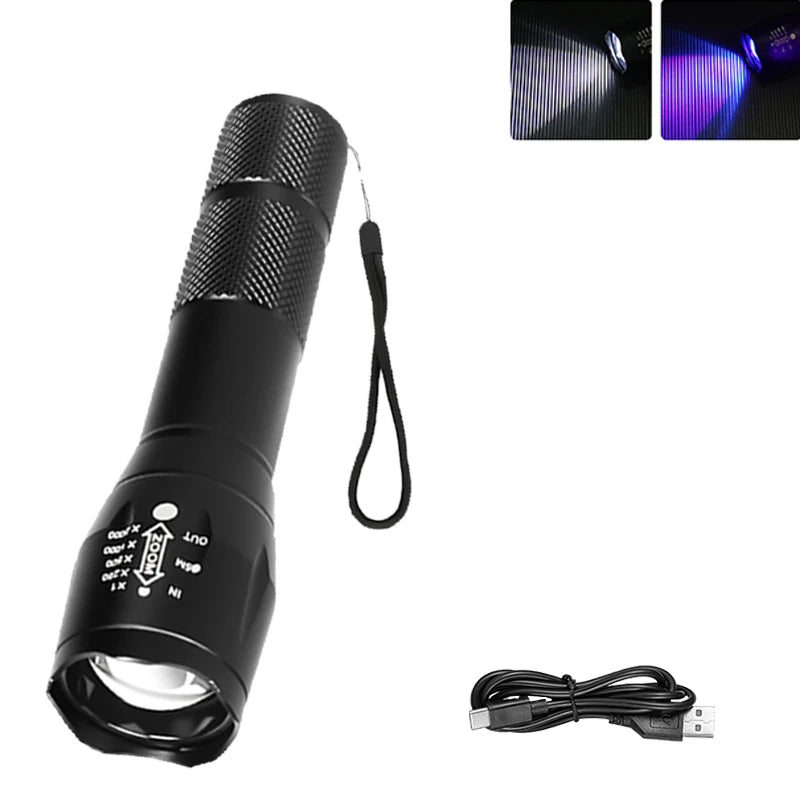 2-in-1 UV & White LED Zoomable Flashlight | 395nm Torch