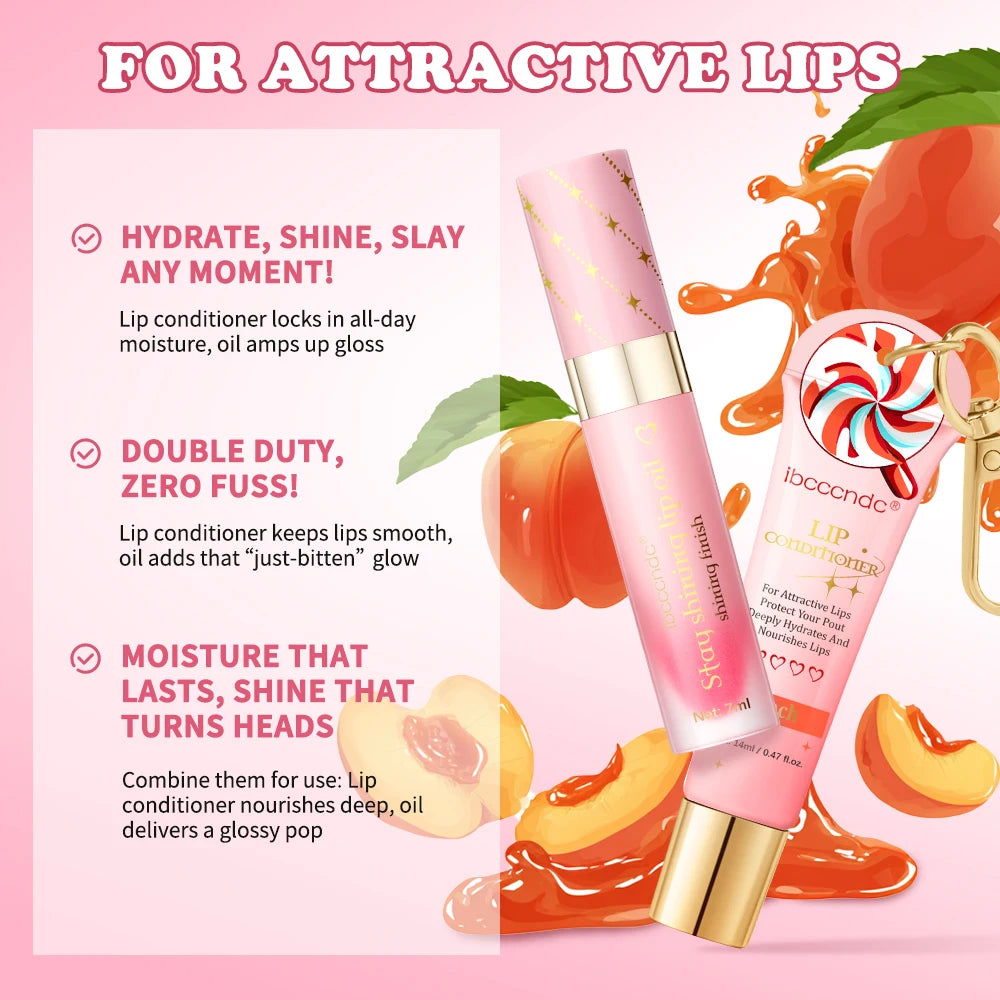 Lip Oil Lipstick Set Lightweight Peach Flavor Lipgloss Lip Deeply Moisturizing Long Lasting Hydration Lip Makeup Cosmetics Oasis Select
