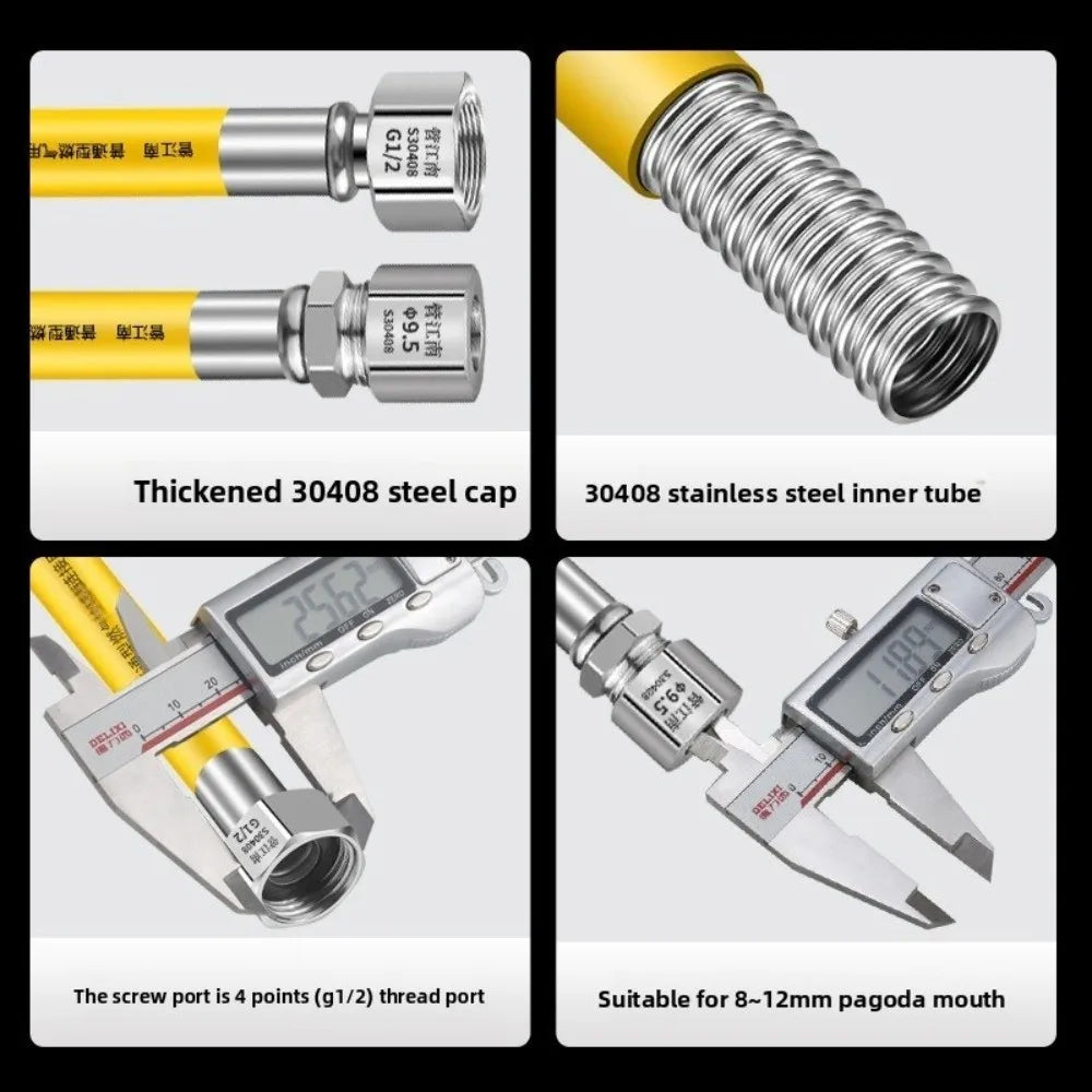 Explosion Proof Natural Gas Pipe 0.5/1/1.5/2/2.5m Armored Stove Gas Line Rodent Proof Flexible Steel Gas Dryer Hose Kit Oasis Select