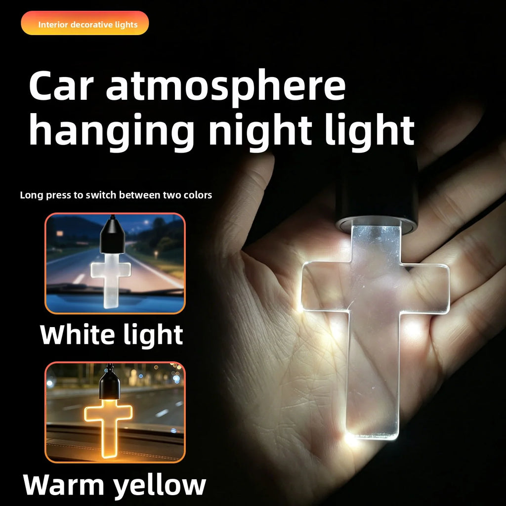 Crystal Cross Car Mirror Pendant LED Ambient Night Light