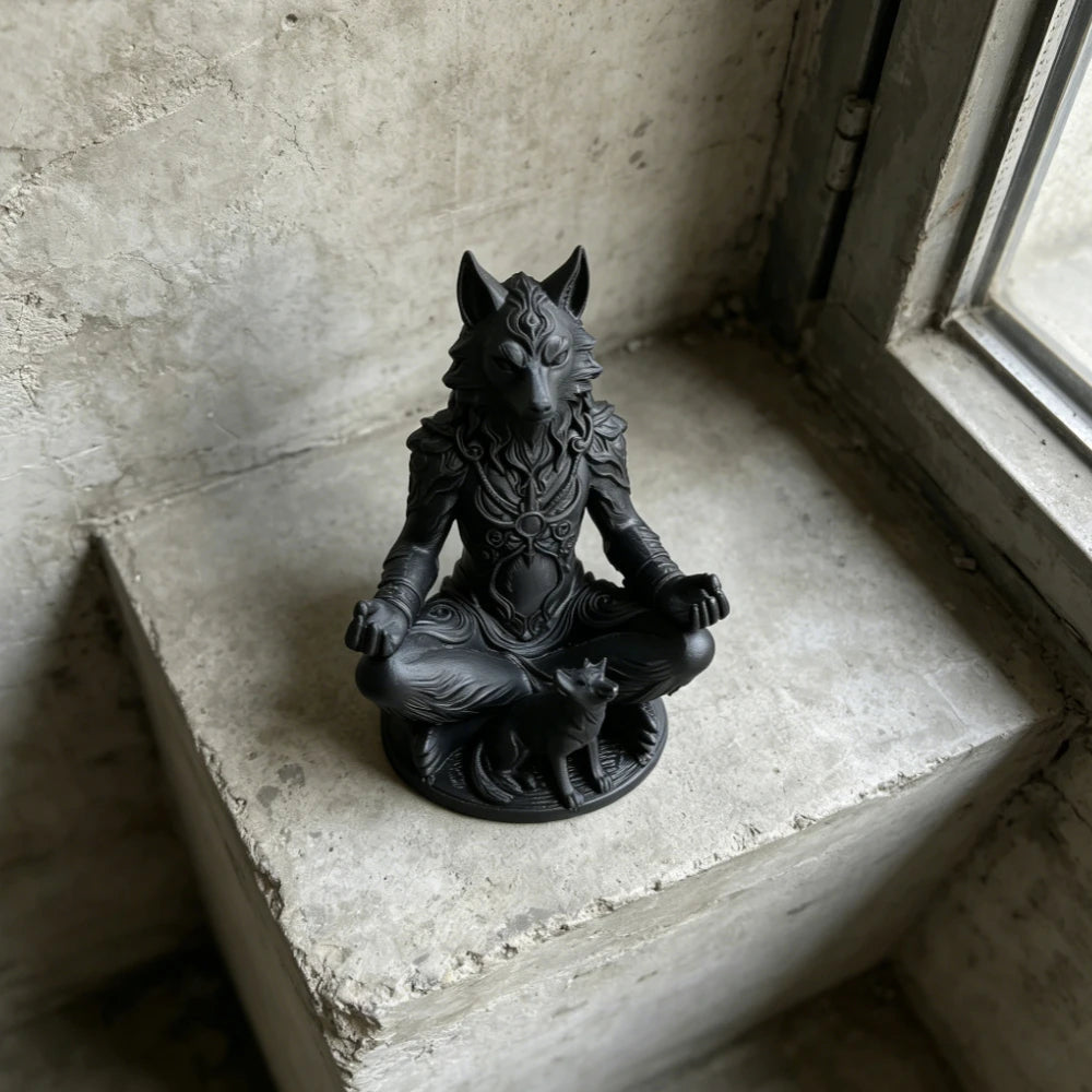Meditation Wolf Figurines Mystical Werewolf Statue Gothic Style Animal Think Ornaments Home Office Bedroom Yoga Room Decor Gifts Oasis Select