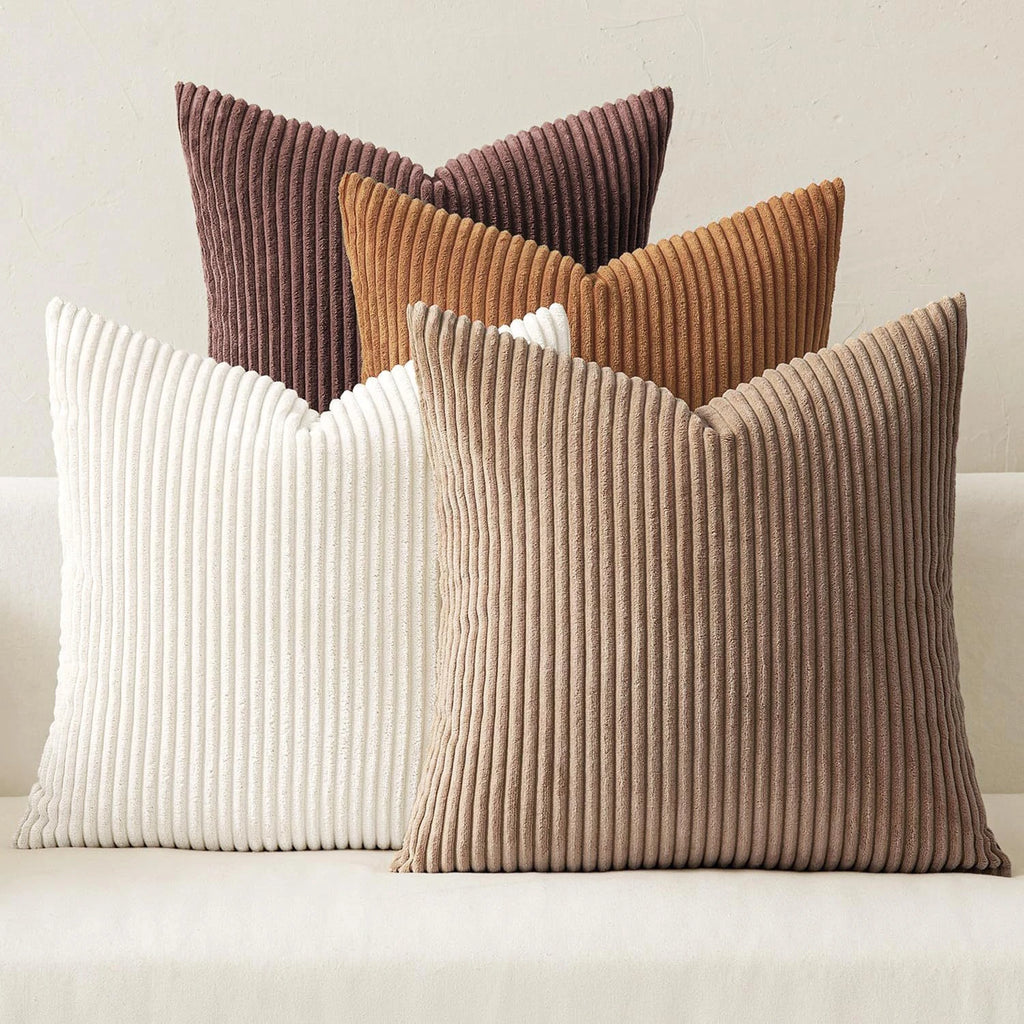 4pcs Boho Farmhouse Throw Pillow Covers Mordern Nordic Cushion Covers Soft Corduroy(pillowcases without inserts) Oasis Select Brown Set of 4