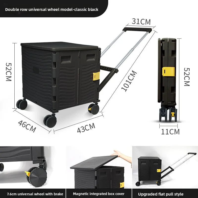 Multi-functional Outdoor camping folding shopping cart household trolley storage box Oasis Select Black A