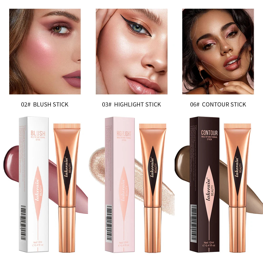 Multi-use Stick Bronzer Blusher Beauty Highlighter Blush Liquid Face Bronzer Natural Contouring Wand Stick Applicator Makeup Oasis Select SET 3