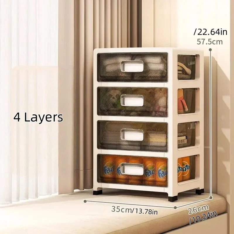 COIZYZZL 3-6 Tier Storage Cabinet,Large Capacity & Space-Saving Organizer, Transparent Cream Color for Living Room/Bedroom/Study Oasis Select 4 Layers