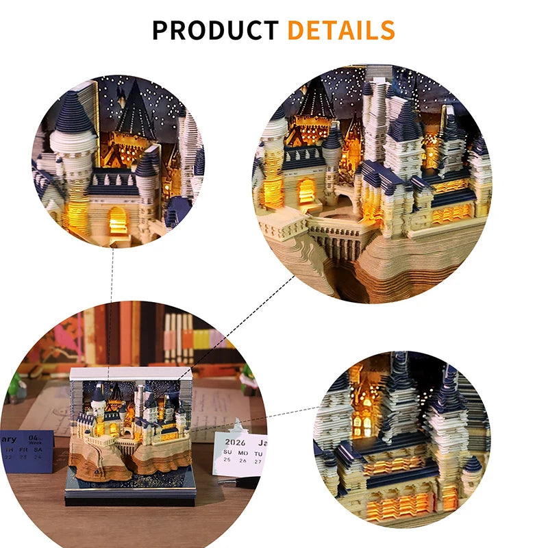 Omoshiroi Block 3D Memo Pad Led Howarts Notepad 3D Model Castle Sticky Note 3D Art Hary Design Custom Block Note Friends Gift Oasis Select
