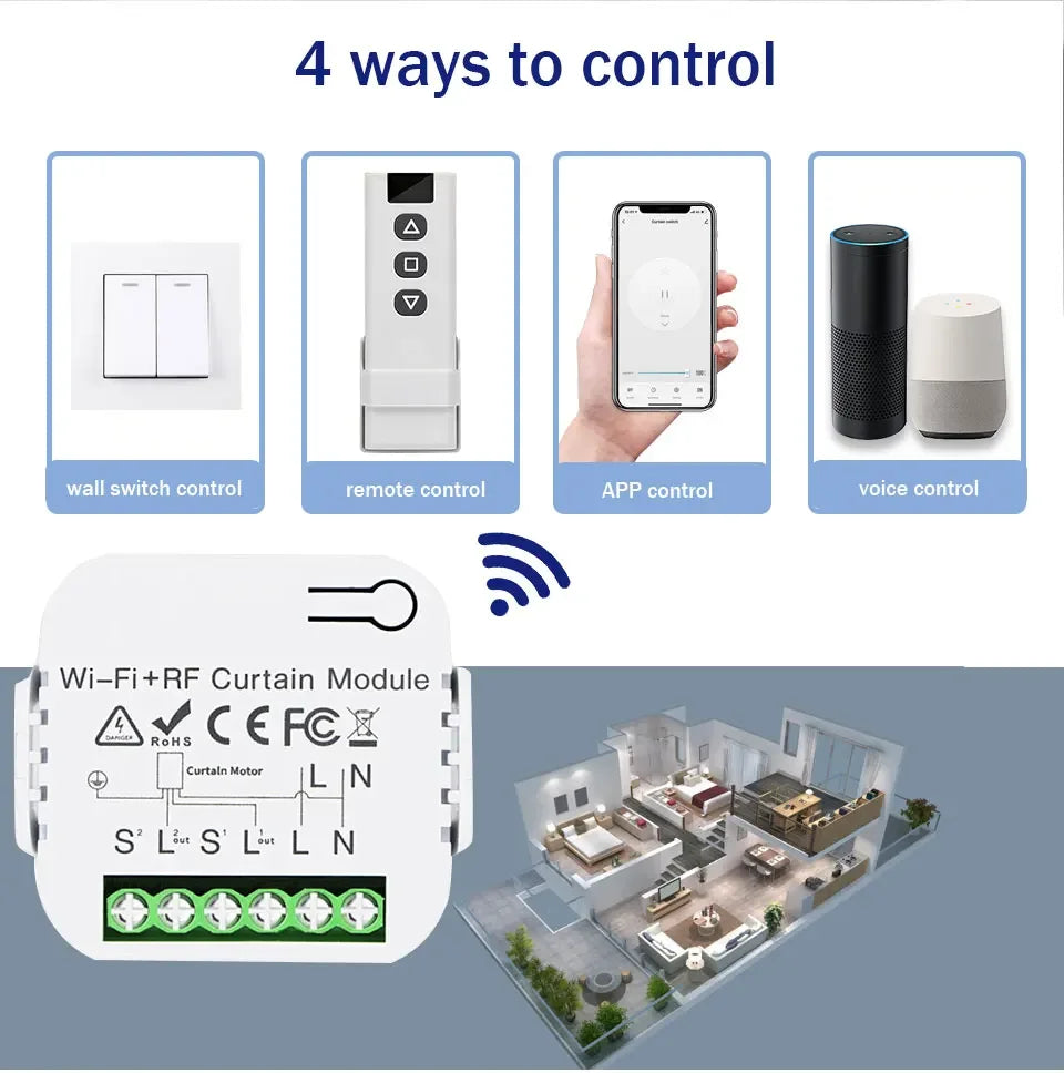 Tuya WiFi Smart Curtain Switch Roller Blinds Shutter Motor Remote Controllers Smart Life Voice APP Control For Alexa Google Home Oasis Select