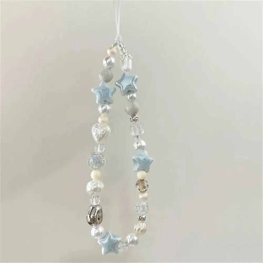 Star Pearl Beaded Phone Chain Phone Charms Hanging Cord Phone Strap Anti-Lost Wrist Strap Mobile Lanyard Phone Pendant Oasis Select 01