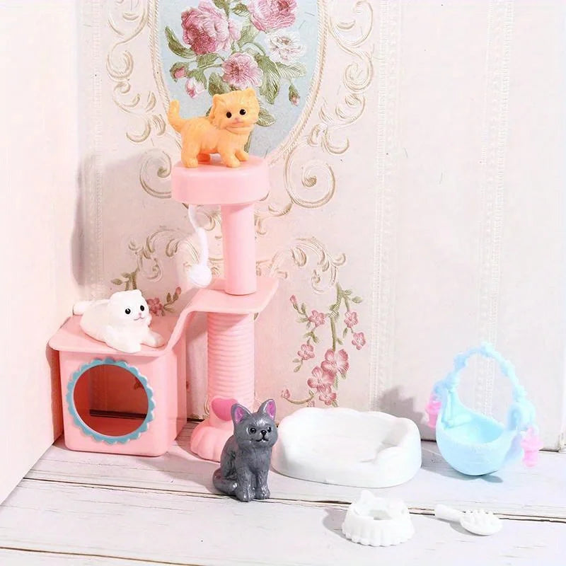 2 sets Dollhouse Item Kawaii Mini Dog Doll Accessories Puppy Cat Set Plastic Mini Items Toys for Children Funny Educational Toy Oasis Select
