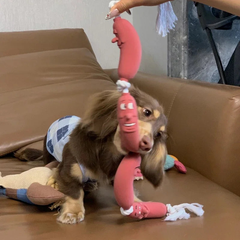 Pet Three-Section Sausage Toy Dachshund Dog French Fight Shiba Inu Corgi Gnashing Teeth Cleaning Funny Toy Oasis Select