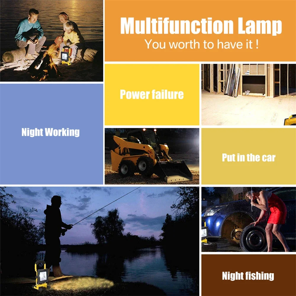 30W LED Portable Rechargeable Floodlight Waterproof Spotlight Battery Powered Searchlight Outdoor Work Lamp Camping Lantern Oasis Select