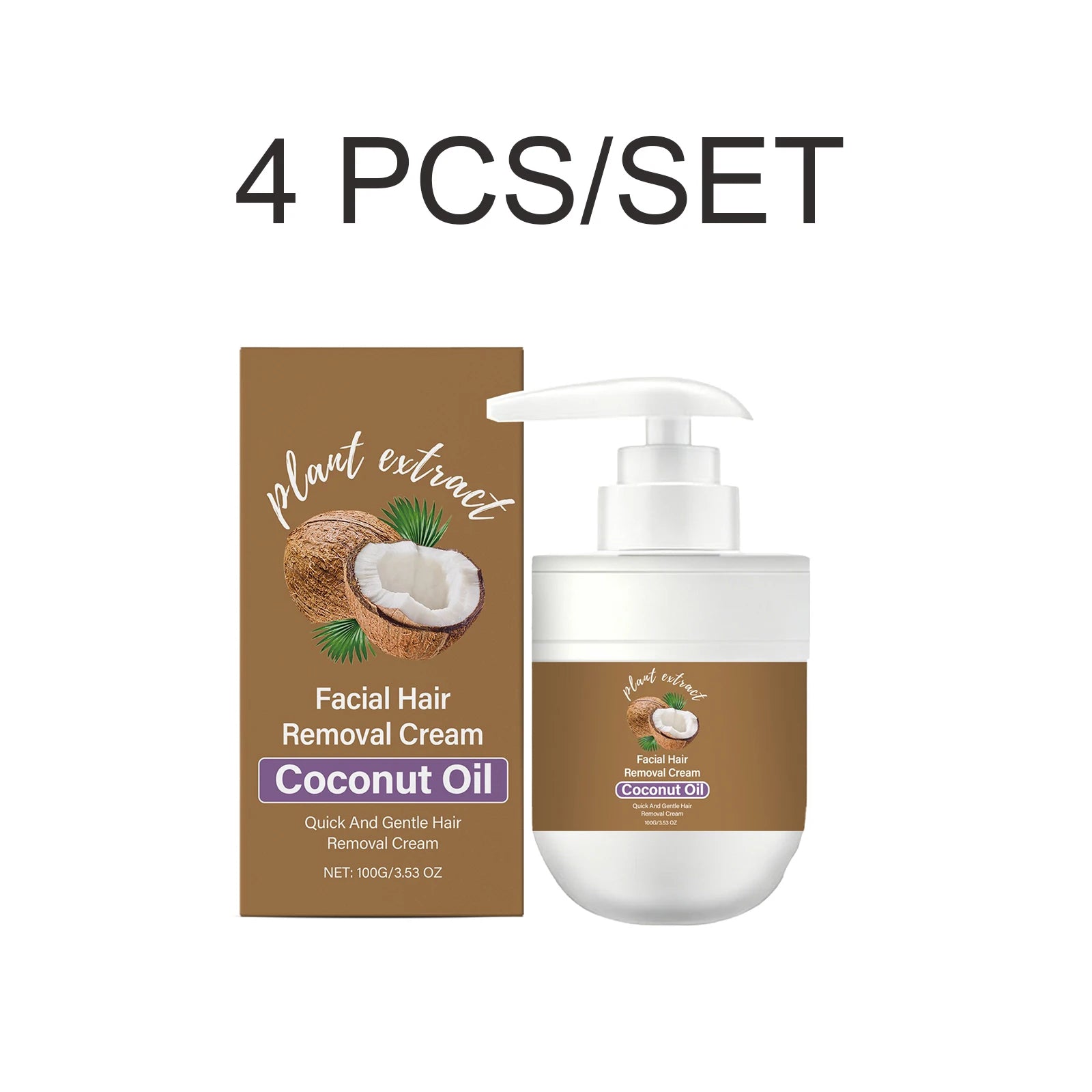 Coconut Oil Hair Removal Cream Face Fast Hair Remover Painless Nourishing Smooth Skin Gentle Formula Non Greasy Dry Skin 100g Oasis Select 4 PCS
