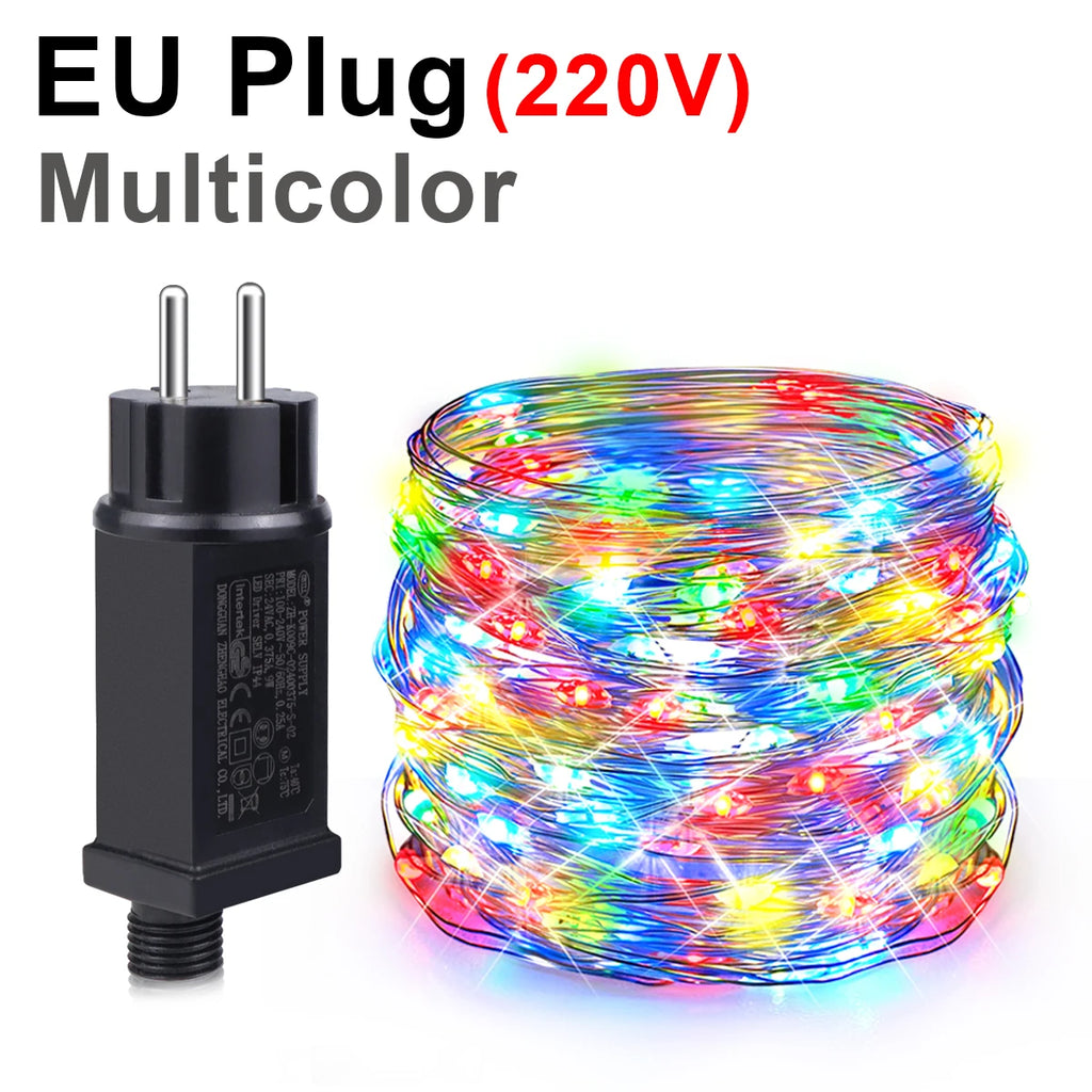 10M-100M LED String Lights Copper Wire Garland Light Waterproof Fairy Lights Chain 220V 110V Waterproof Christmas Party Decor Oasis Select Multicolor EU 220V 10M 100LEDs
