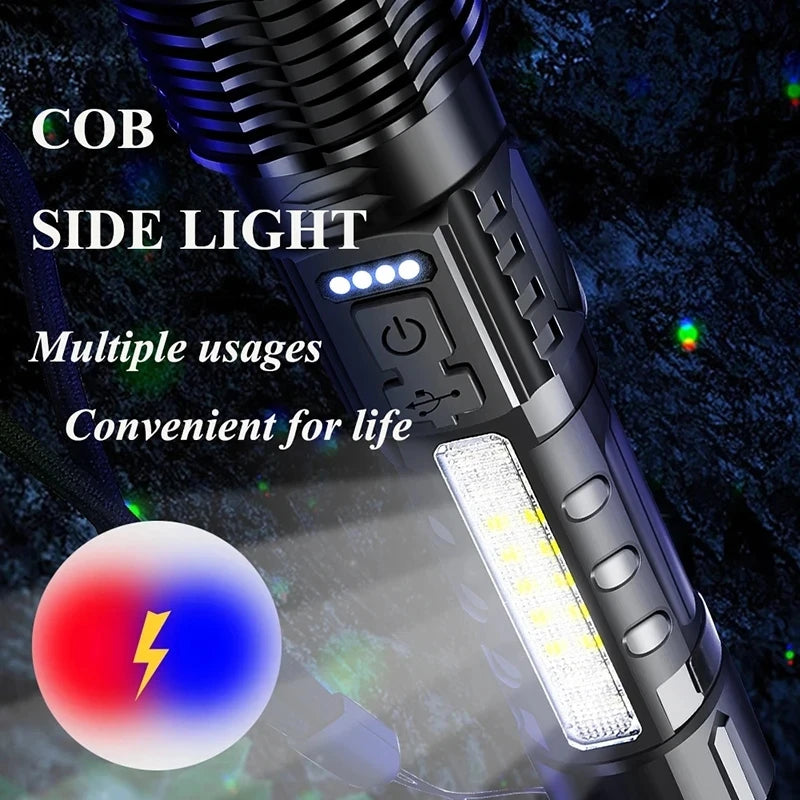 KDULIT XHP70 LED Flashlight 7-Mode Zoomable USB Rechargeable Torch