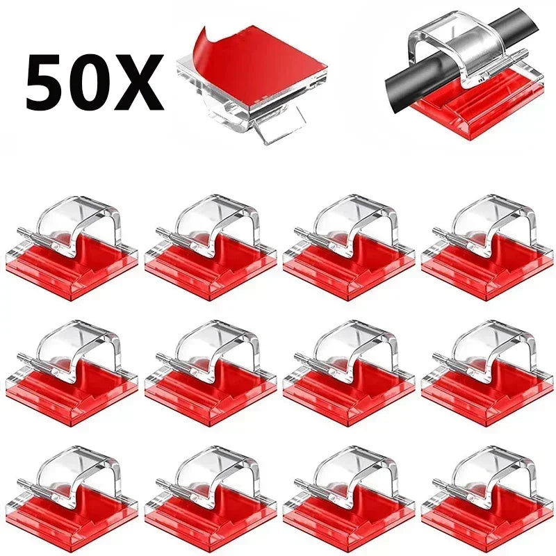 50PCS Adhesive Cable Wire Clips Clear Cable Outdoor Cable Management Wire Organizer Cord Holder for Under Desk Car Wall TV Cable Oasis Select